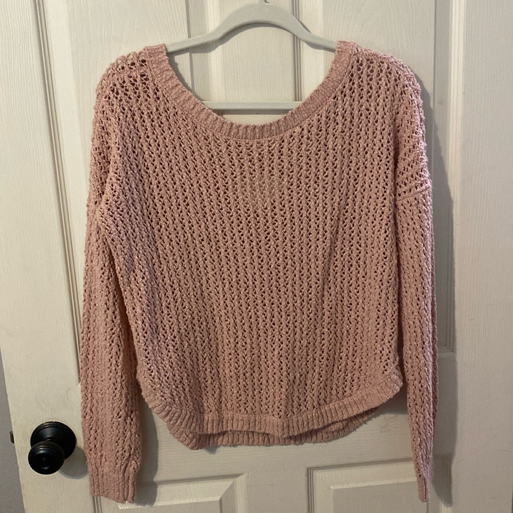 Light Pink Women’s Hollister Sweater with Cross Back